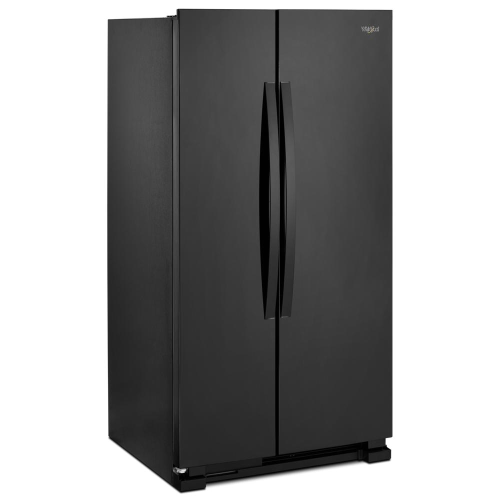 36-inch wide black side-by-side refrigerator with ergonomic handles in kitchen and appliances collection