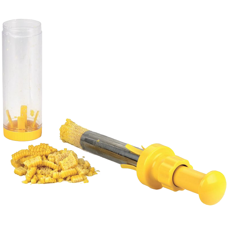 Yellow and stainless steel deluxe corn stripper with clear detachable chamber, durable kitchenware under $50 for easy prep tasks