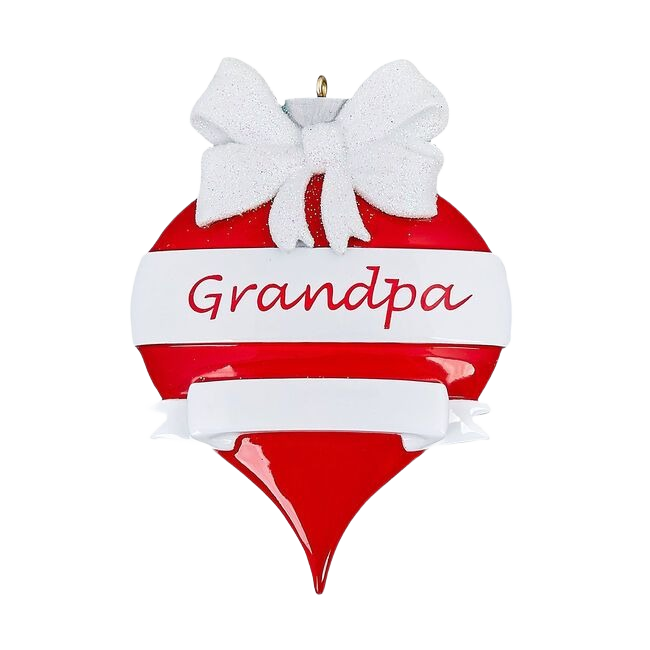 Red vintage teardrop ornament with white bow and "Grandpa" scripted in red from Christmas Ornaments & Tree Decorations collection