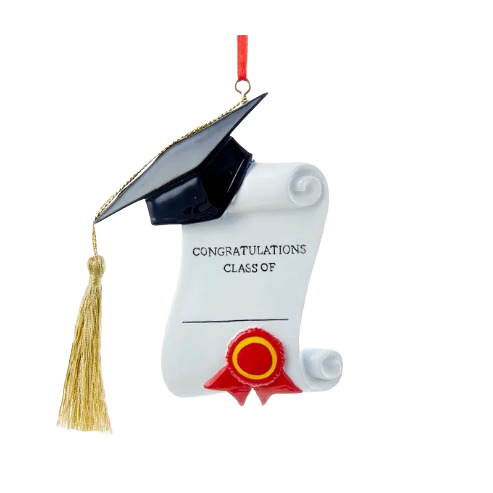 Personalized graduation diploma ornament with black cap and gold tassel for Christmas Ornaments & Tree Decorations collection