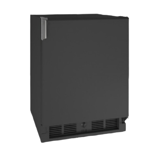 Compact black marine and RV combo fridge and ice storage unit with stainless steel handle from appliances collection