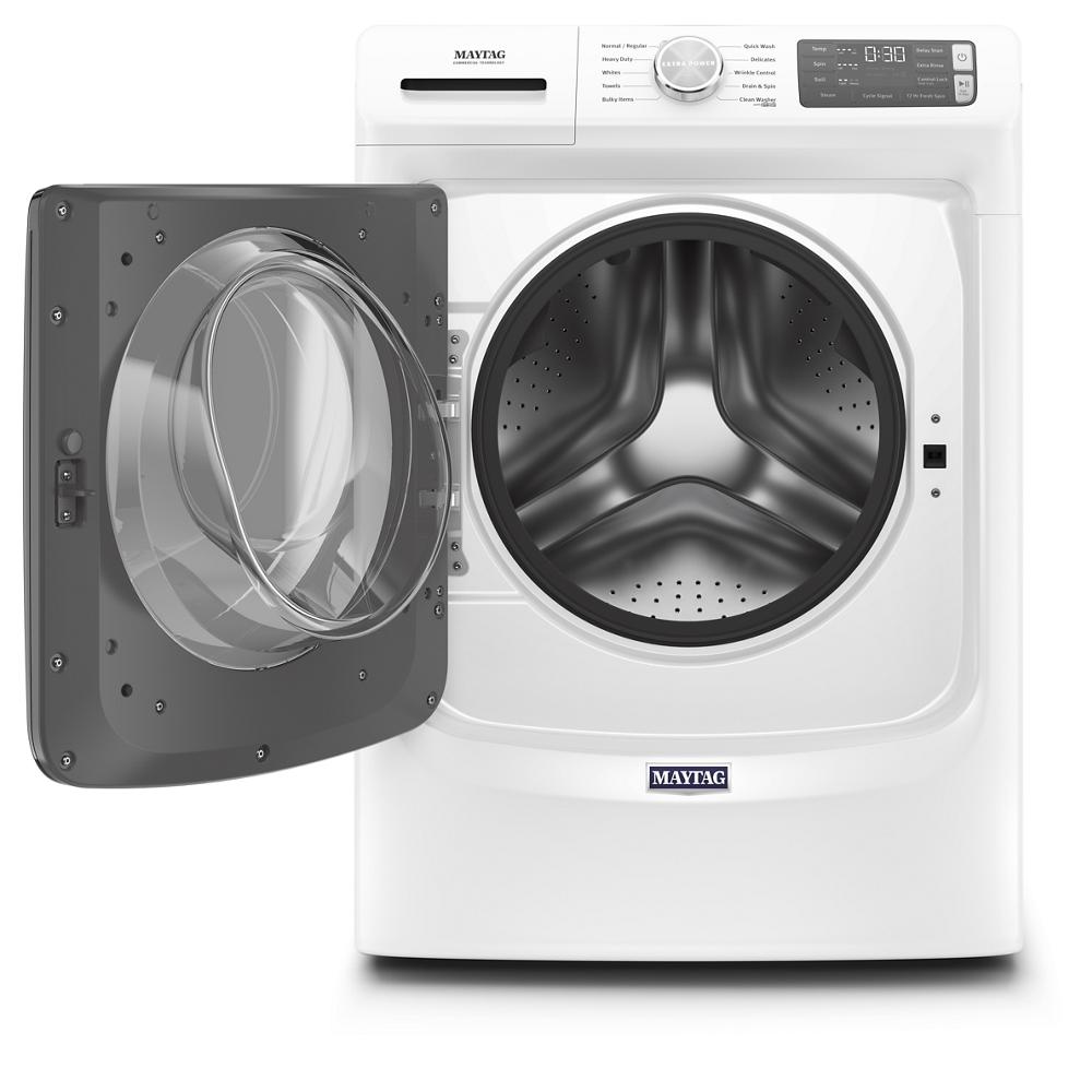 Front load washer with open door showing stainless steel drum and control panel in appliances and washers collection