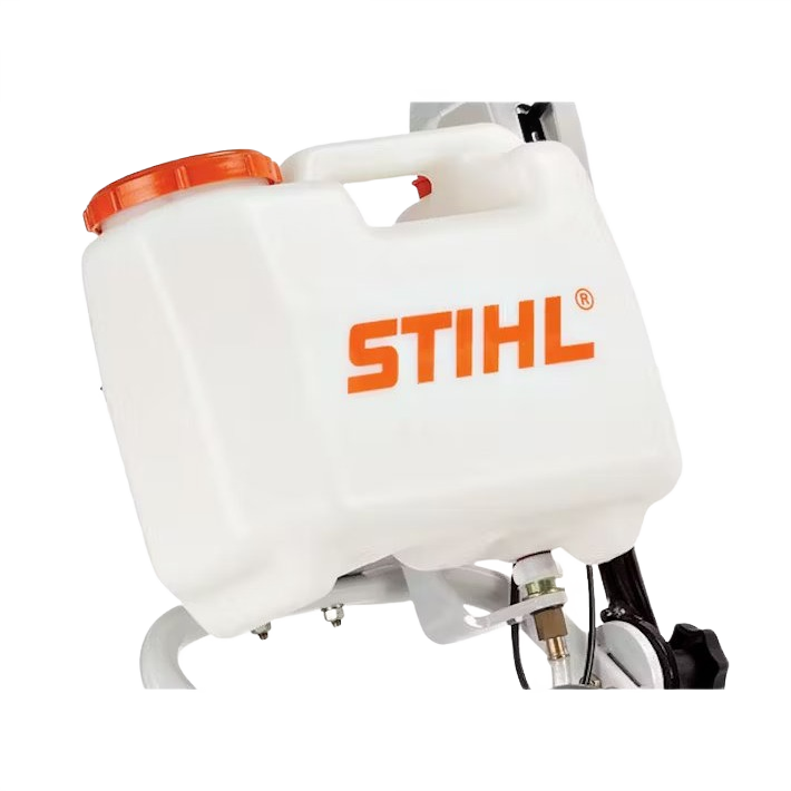 White plastic water tank with orange cap and handle, designed for STIHL Cutquik® cart in power tool accessories collection
