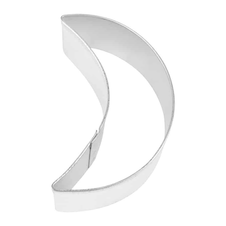 Metal crescent-shaped cookie cutter measuring 3.25 inches for baking and craft projects