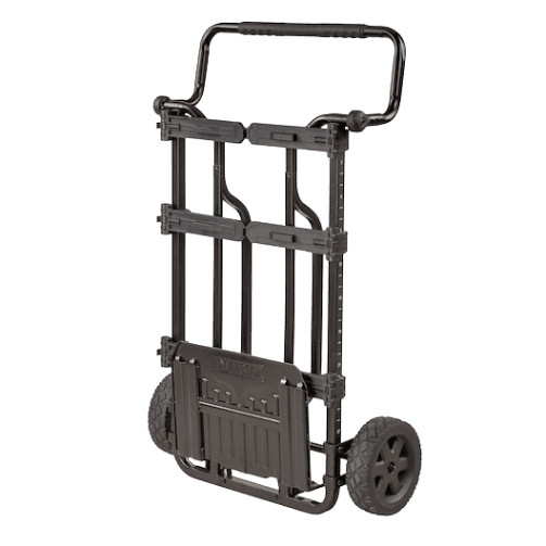 Black rolling carrier frame with rugged wheels and reinforced handle for transporting ToughSystem® DS tool storage cases