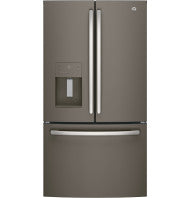 French-door refrigerator with stainless steel finish, water dispenser, bottom freezer drawer in kitchen appliances collection