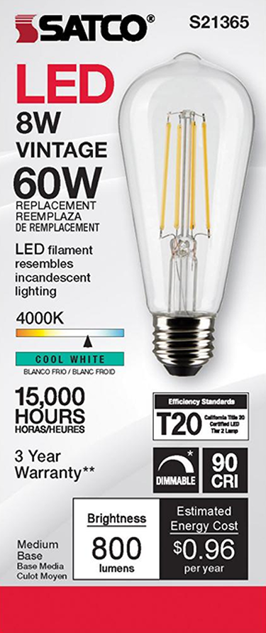 Clear LED vintage-style light bulb with medium base, dimmable and energy-efficient for lighting and home improvement under $50 collection