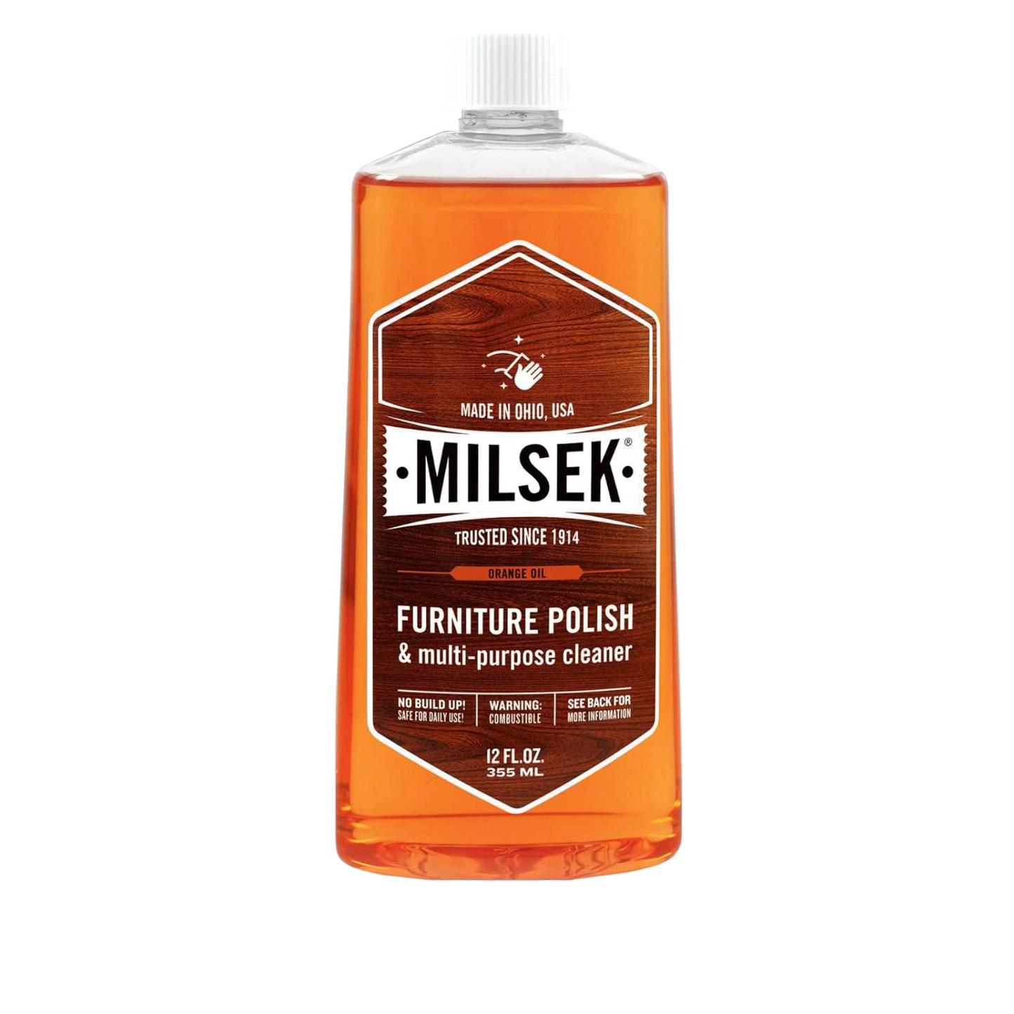 12 oz bottle of orange oil furniture polish and multi-purpose cleaner for wood surfaces in cleaning supplies collection