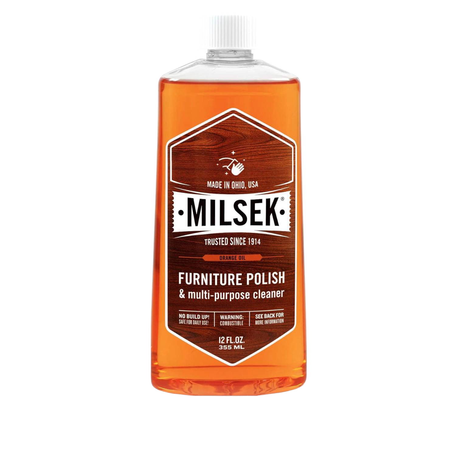 12 oz bottle of orange oil furniture polish and multi-purpose cleaner for wood surfaces in cleaning supplies collection