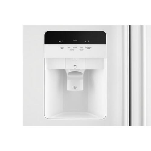 White side-by-side refrigerator exterior ice and water dispenser with control panel from kitchen appliances collection