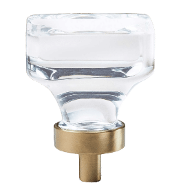 Clear glass cabinet knob with golden champagne metal base for home improvement projects and furniture updates