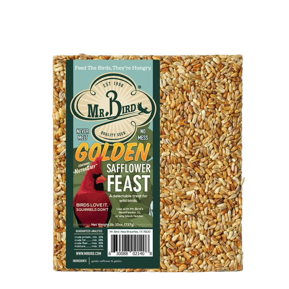 Large square seed cake made with golden safflower and gelatin for wild bird feeding without mess or melting