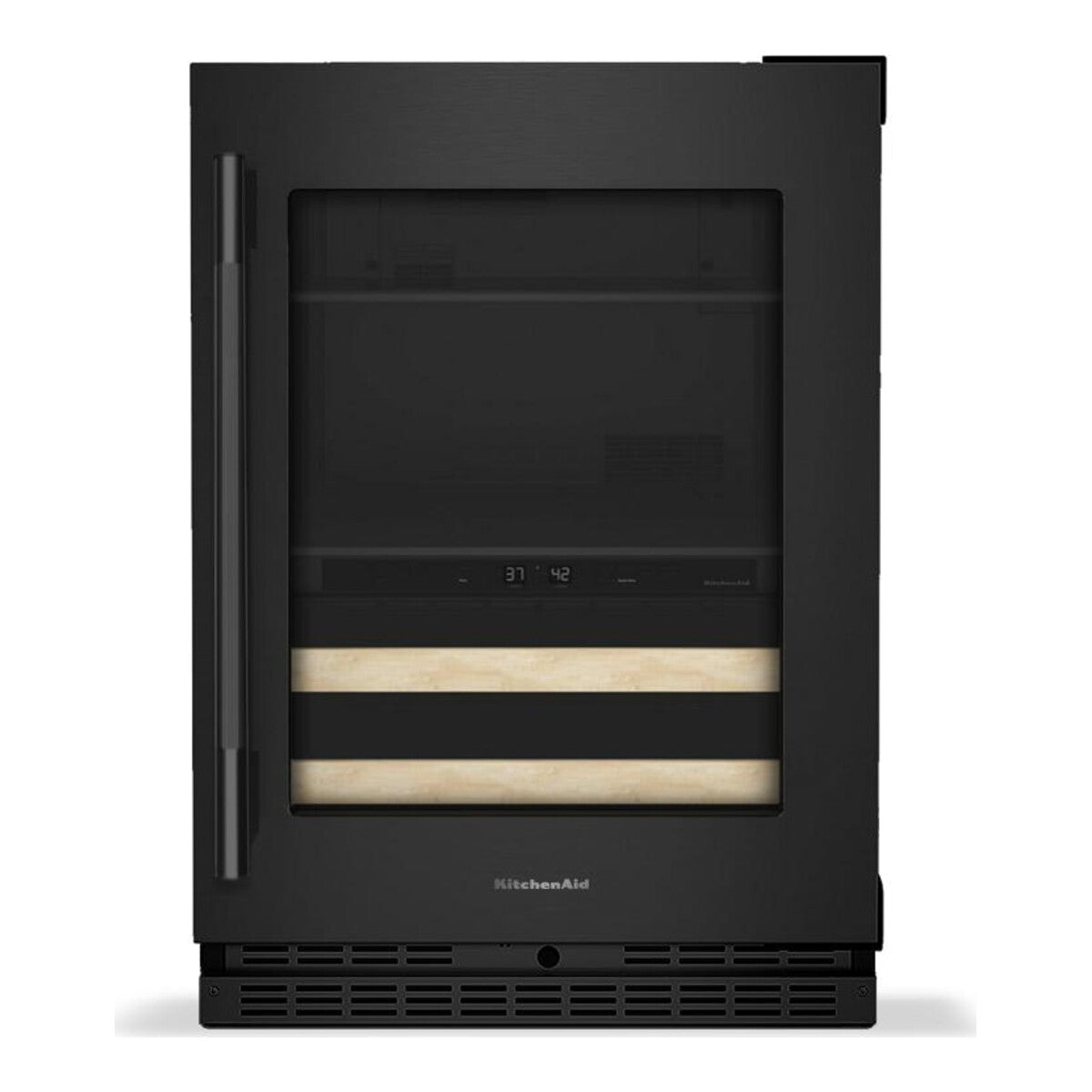 4.8 Cu. Ft. 24-Inch Beverage Center with Right Door Swing and 14-Wine Bottle Capacity with Wood-Front Racks in Black Ore