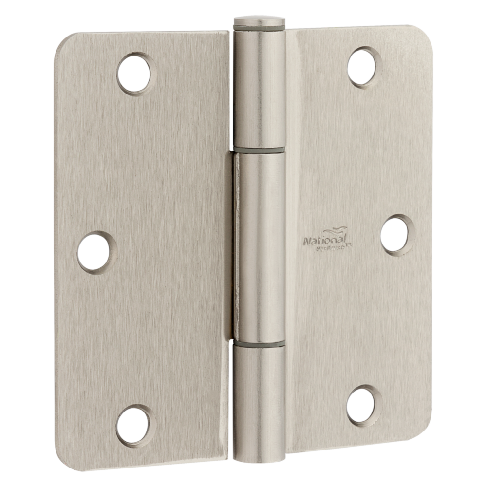 Satin nickel door hinge with 1/4-inch radius corners for smooth pivoting in home improvement projects under $50