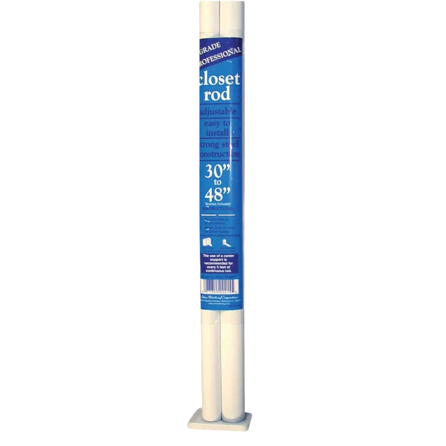 White adjustable closet rod with fixed end flanges for easy installation in closet organization under $50 collections