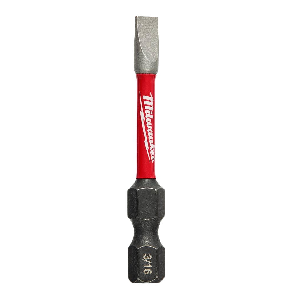 Red and black 2-inch slotted impact bit with Wear Guard Tip for durable home improvement in tool accessories and drill bits collections