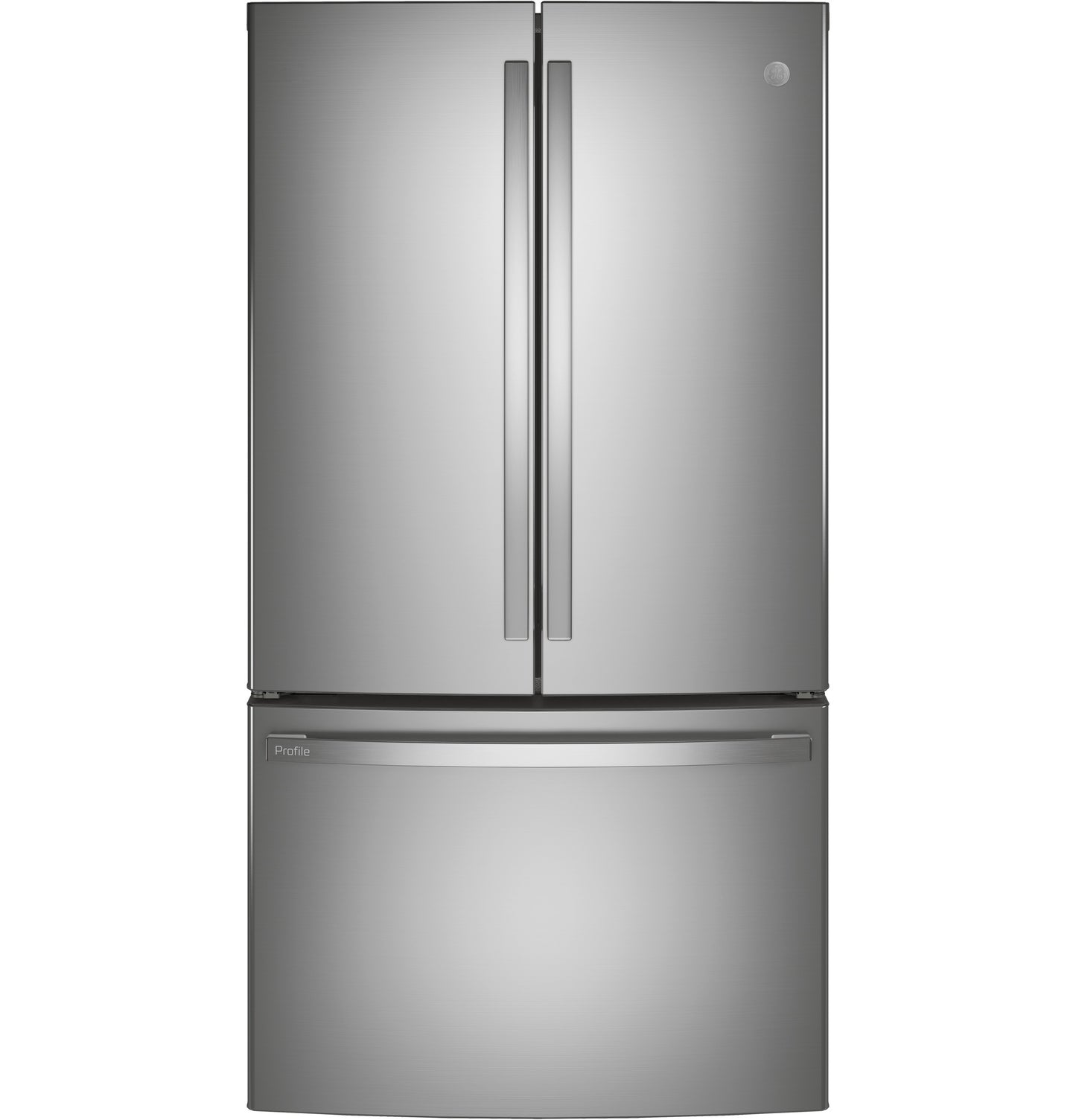 Stainless steel French-door refrigerator with bottom freezer and modern bar handles from Refrigerators collection
