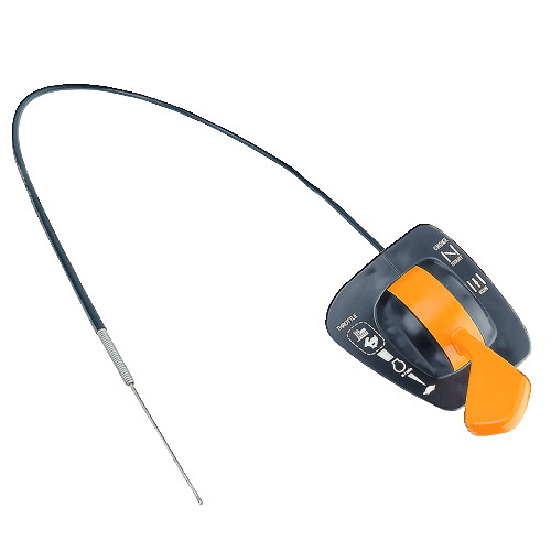 Black and orange choke control lever with attached cable for John Deere machinery in parts and accessories collections under $50