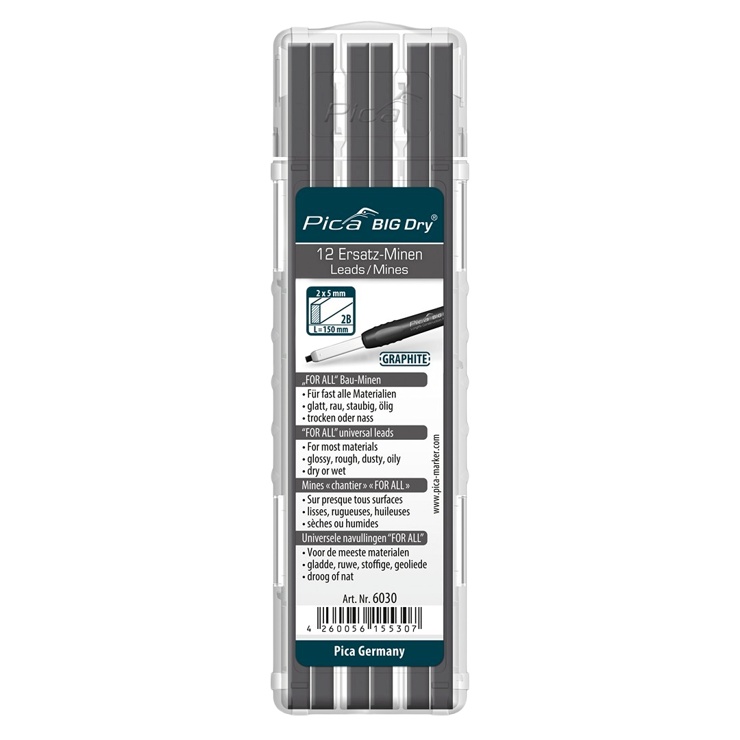 Rectangular graphite refill leads pack with 12 pieces for marking on various surfaces in woodworking and hand tools use