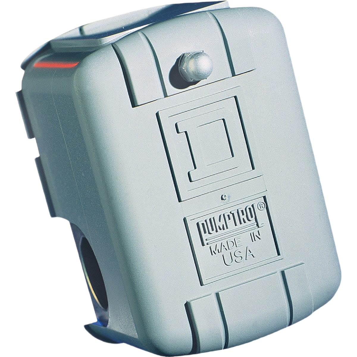 Gray plastic pressure switch housing with embossed logo and metal adjustment screw for home improvement tools