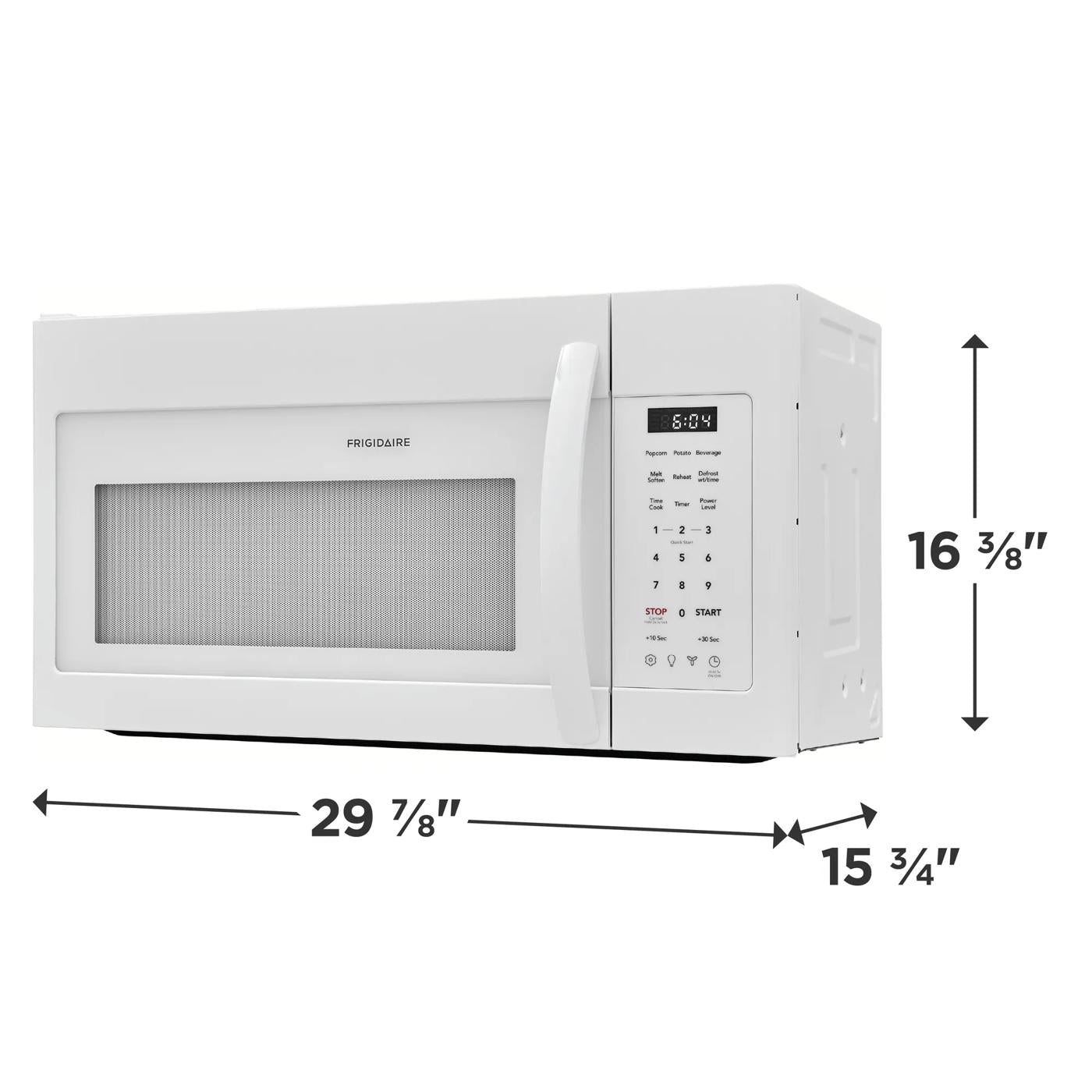 White over-the-range microwave with digital keypad and curved handle in kitchen appliances and home improvement collection