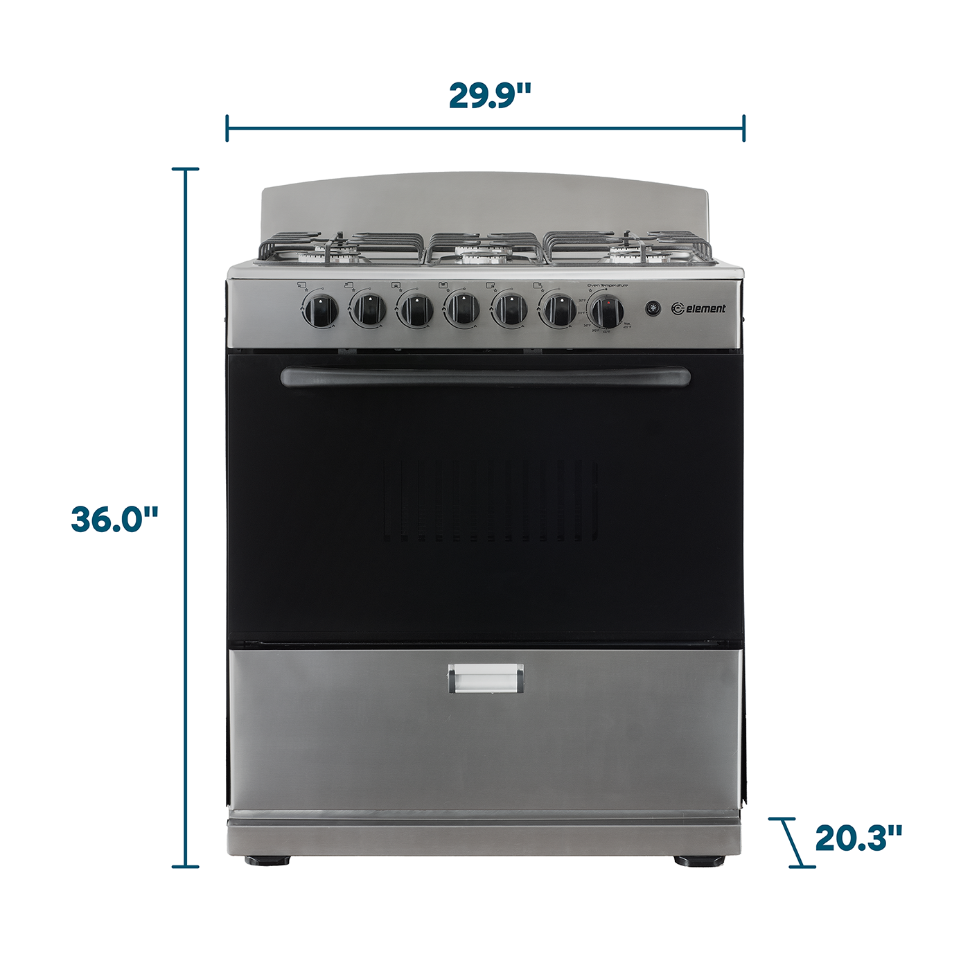Element Electronics 4.0 cu. ft. 30", 6-Burner Gas Range (EEGR3A6MCCS)