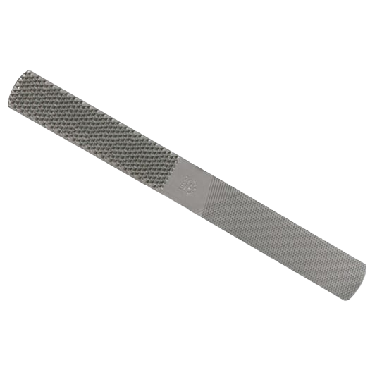 Metal half-round rasp with textured surface for shaping and smoothing wood in home improvement tasks