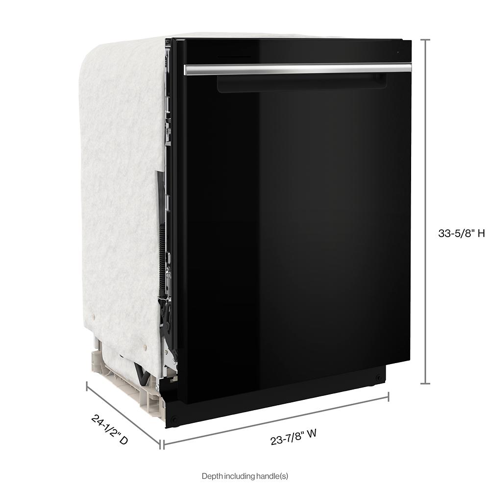 Black dishwasher with stainless steel handle shown with dimensions in Dishwashers and Appliances collections