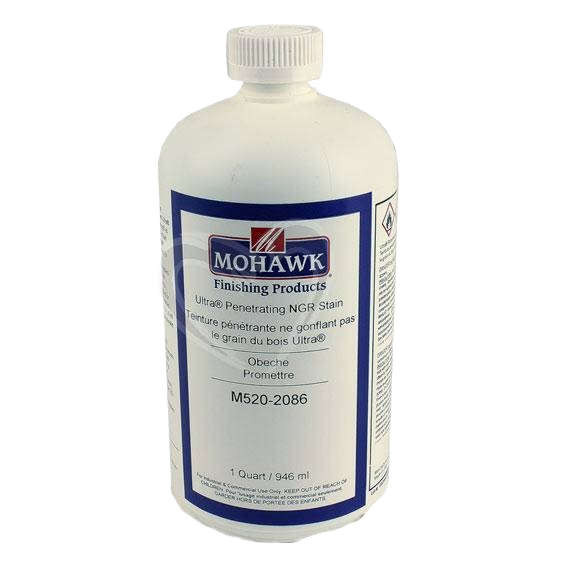 Quart bottle of Mohawk Ultra Penetrating NGR Stain Obeche for interior wood finishing under $50 in Stains and Sealers collection