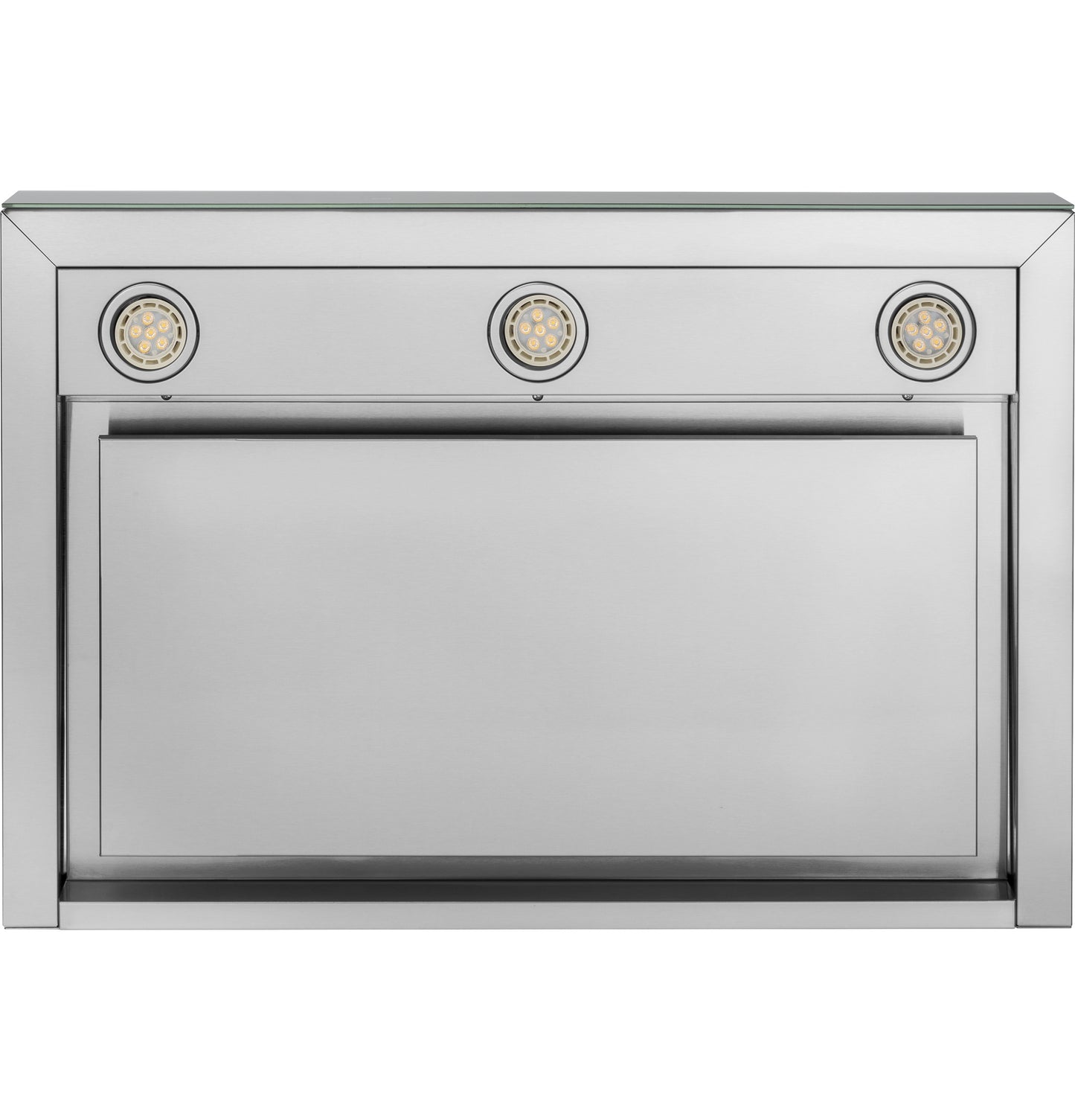 Stainless steel smart wall mount range hood with three built-in LED lights in kitchen appliances collection
