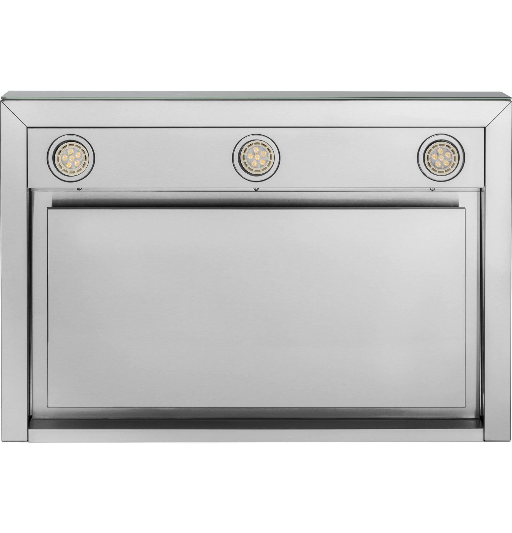 Stainless steel smart wall mount range hood with three built-in LED lights in kitchen appliances collection