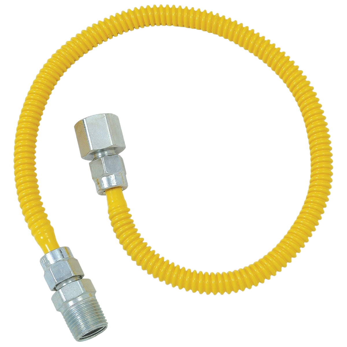Yellow coated stainless steel flexible gas connector with 1/2 inch fittings for home improvement and tools use