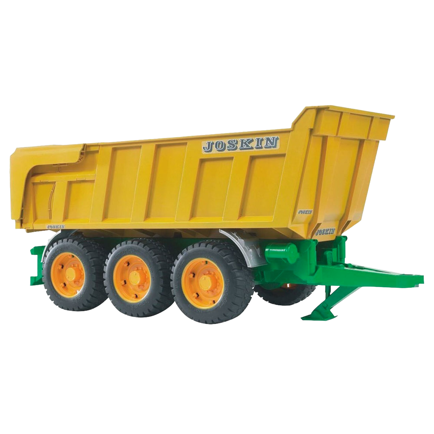 Yellow and green three-axle tipping trailer toy from Bruder Toys in Vehicles & Remote Controlled Toys collection under $100