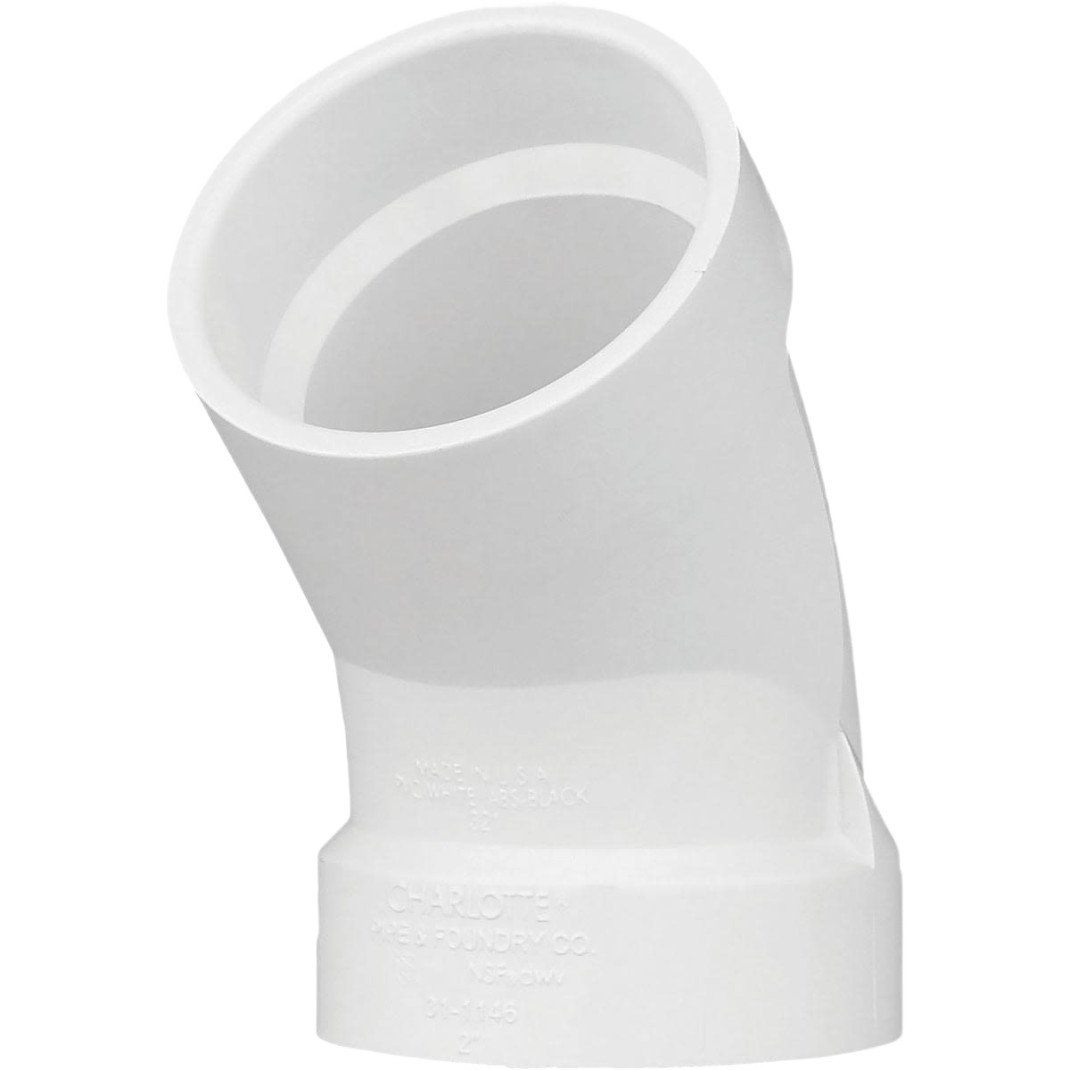 White PVC 2-inch 45-degree elbow pipe fitting for plumbing and drain systems in Pipes & Fittings collections under $50