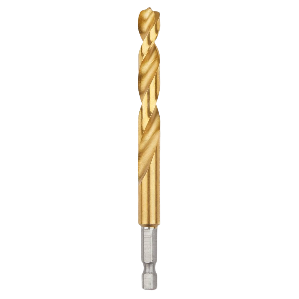 3/8-inch titanium drill bit with twisted flutes and hex shank for use in power tools and home improvement projects