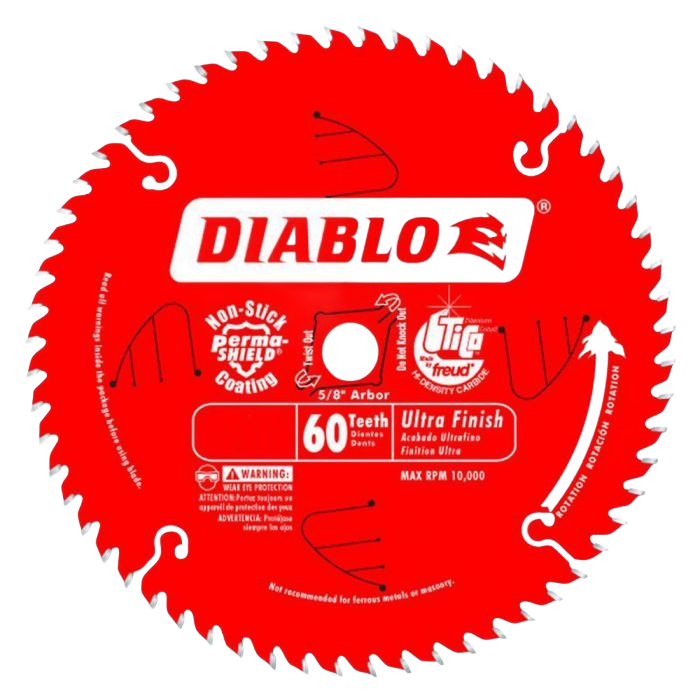 Red 6-1/2-inch circular saw blade with 60 teeth designed for ultra-finish cutting in home improvement tasks