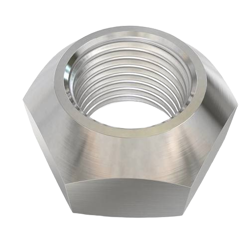 Hexagonal metal lock nut with M10 thread for use in John Deere parts and hardware collections and tools.