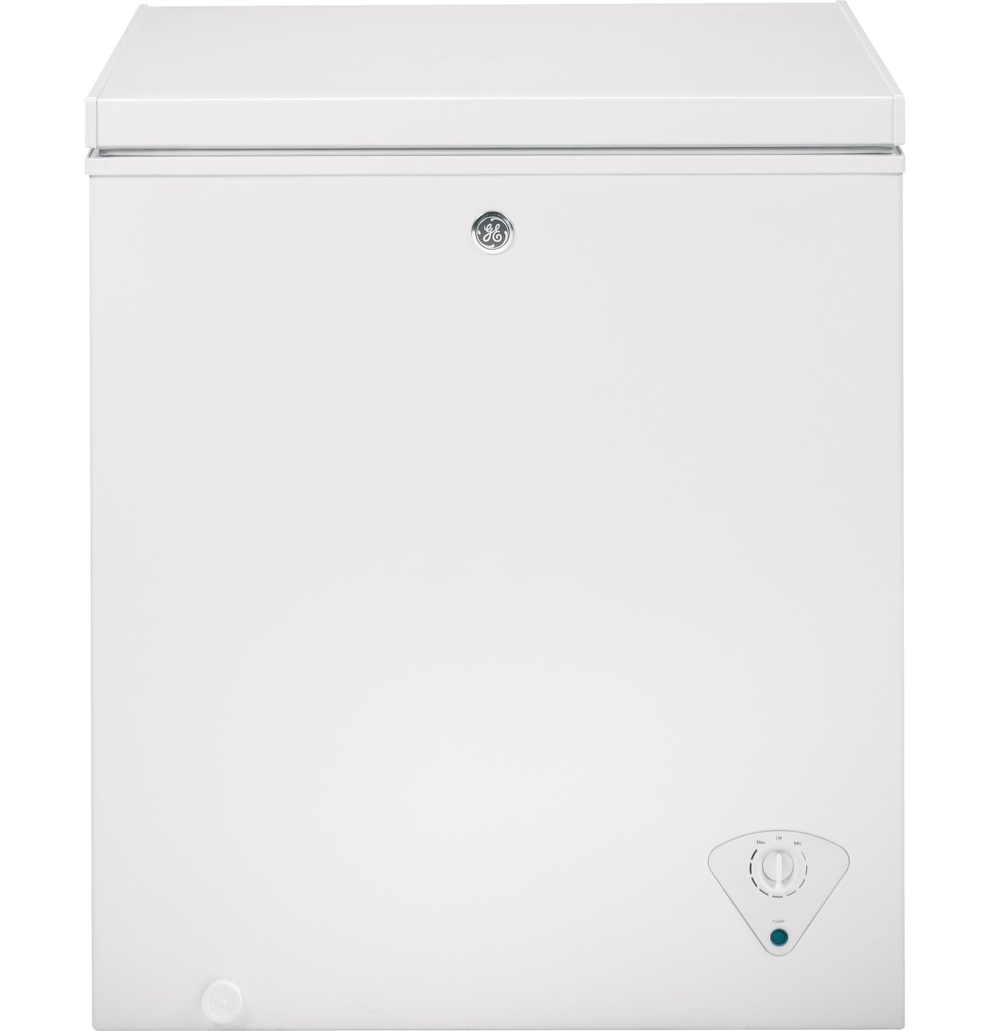 White manual defrost chest freezer with front temperature control knob for kitchen and appliance storage needs