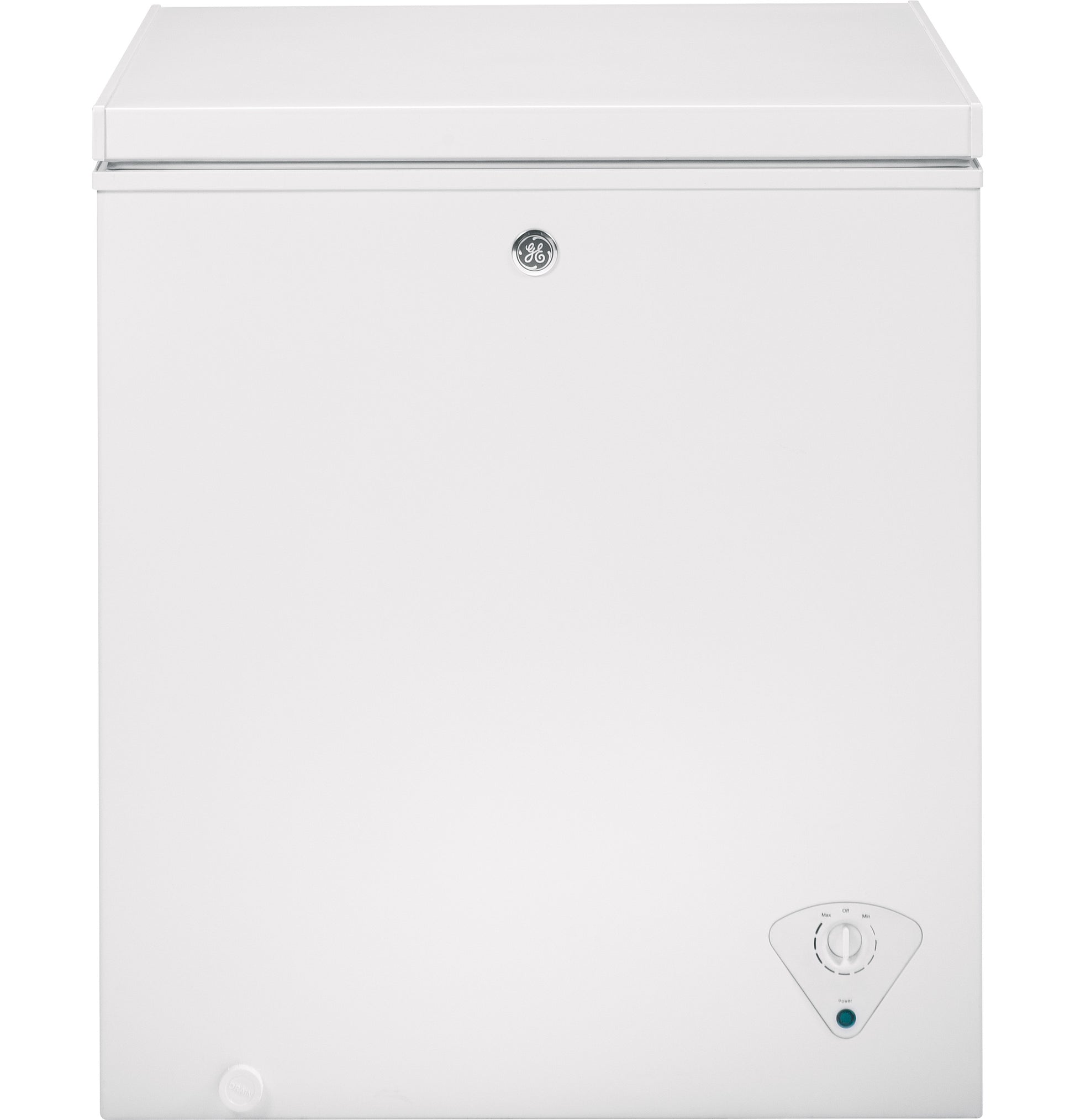 White manual defrost chest freezer with front temperature control knob for kitchen and appliance storage needs