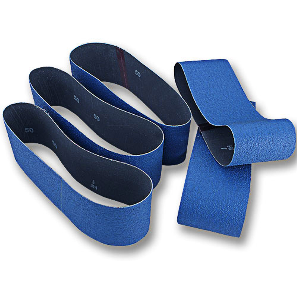 Five-piece set of coarse blue sanding belts for heavy-duty woodworking and home improvement tasks