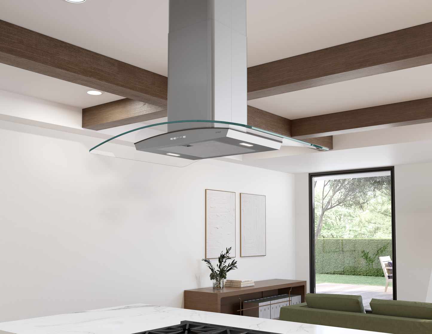 Curved Glass Chimney Island Hood 36"  600 CFM 3 Speed ACT