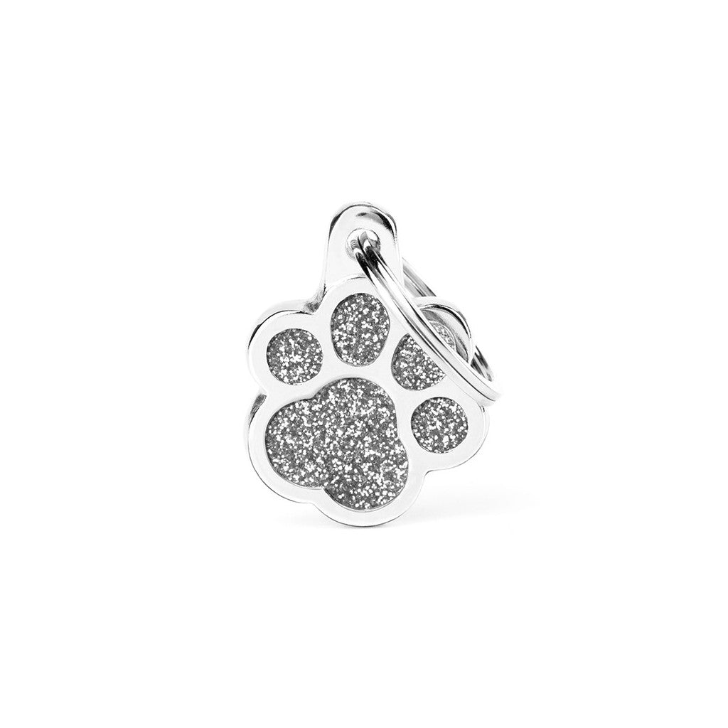 MyFamily Shine Grey Glitter Paw Pet Tag