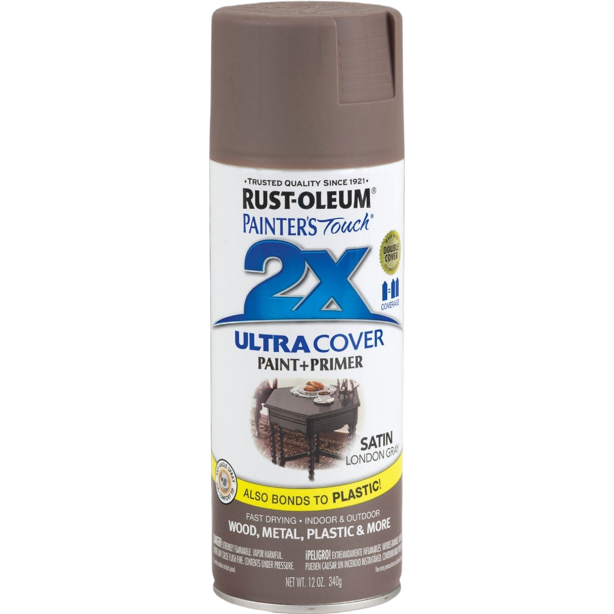 Rust-Oleum 2X London Gray satin spray paint with primer for wood, metal, plastic in home improvement tools under $50 collection
