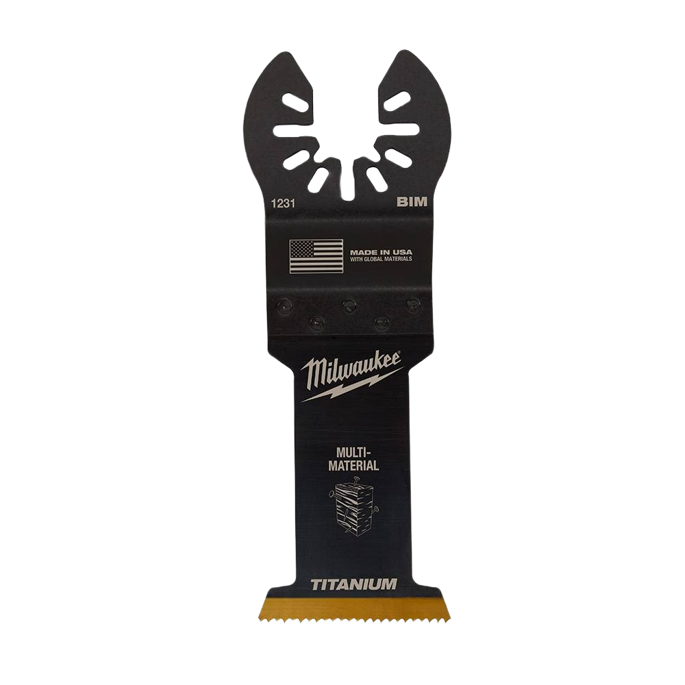 Milwaukee titanium-coated multi-material oscillating blade designed for precision cutting in woodworking tools collection