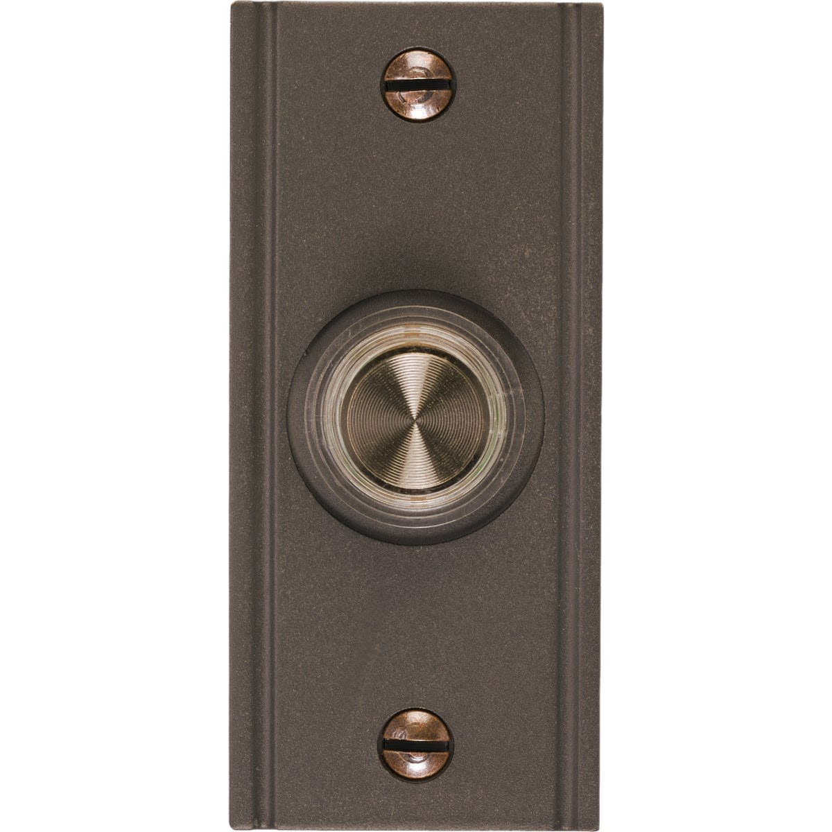 Wired doorbell push-button with lighted center and metal plate designed for home improvement installations