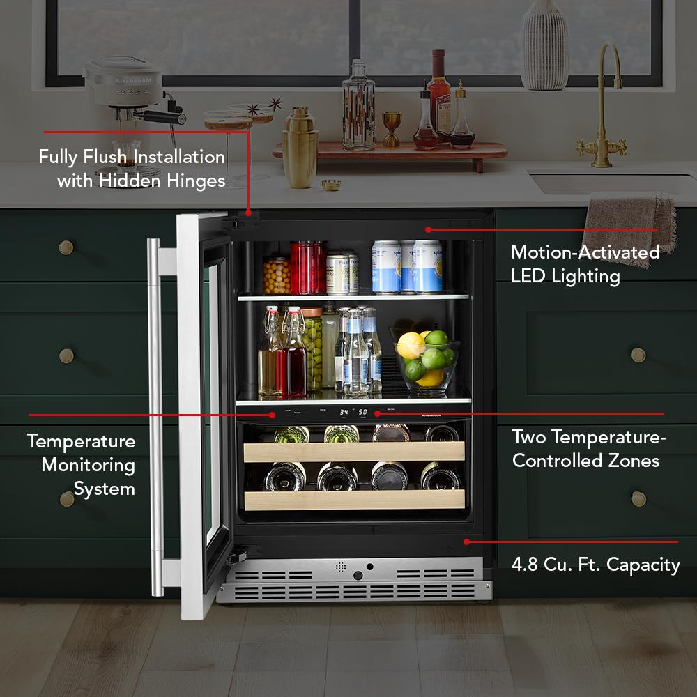 4.8 Cu. Ft. 24-Inch Beverage Center with Left Door Swing and 14-Wine Bottle Capacity with Wood-Front Racks in Juniper