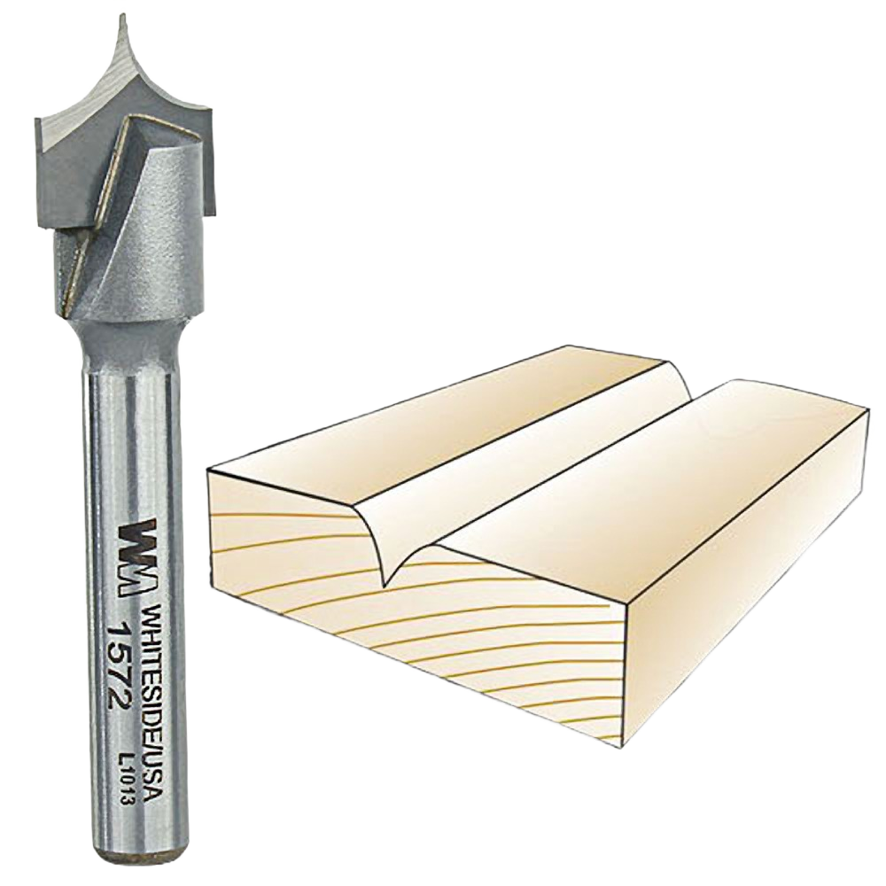 Carbide point cutting roundover bit for woodworking trim and decorative edge profiles in power tool accessories collection