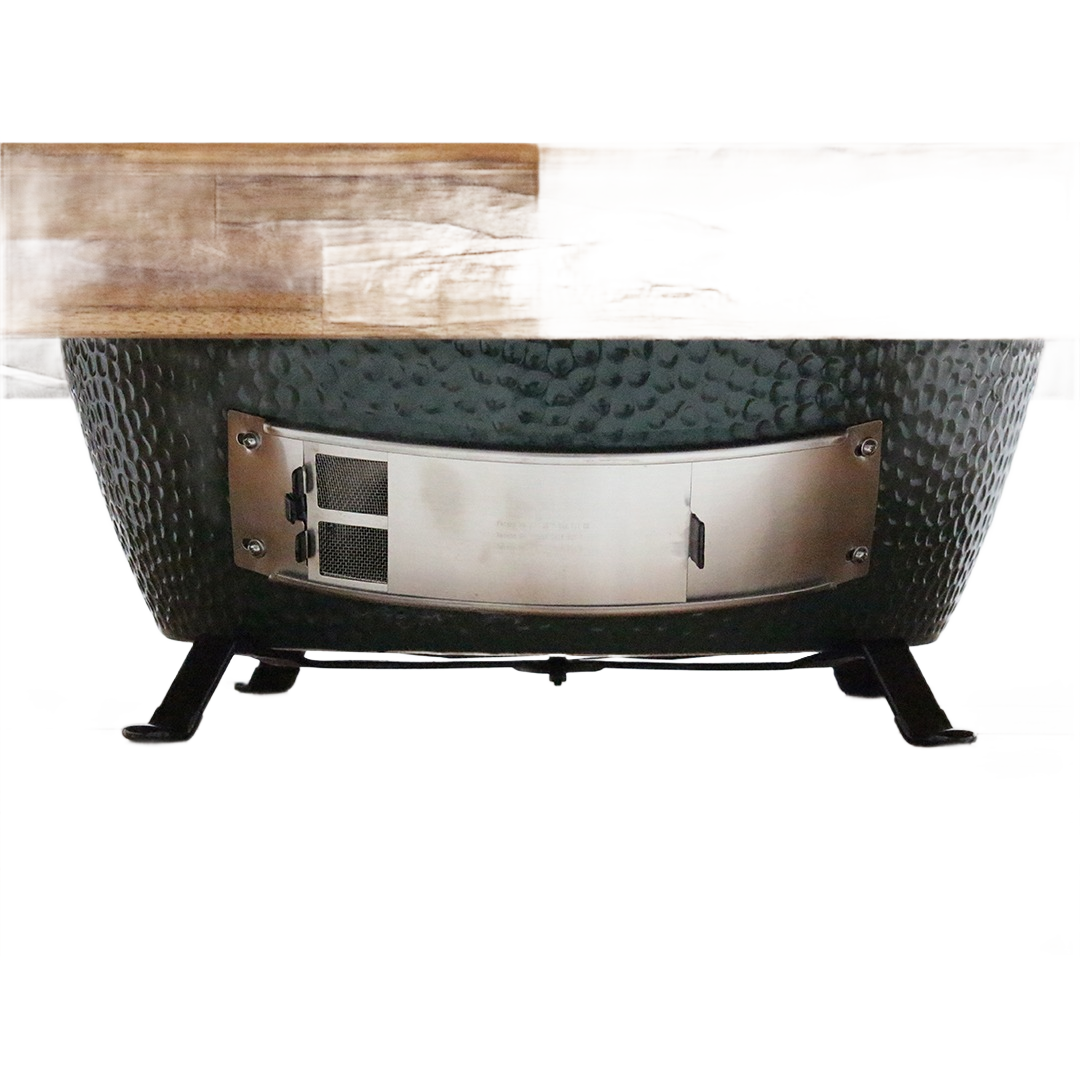 Metal table nest supporting XL Big Green Egg for improved airflow in grill accessories and outdoor living collections