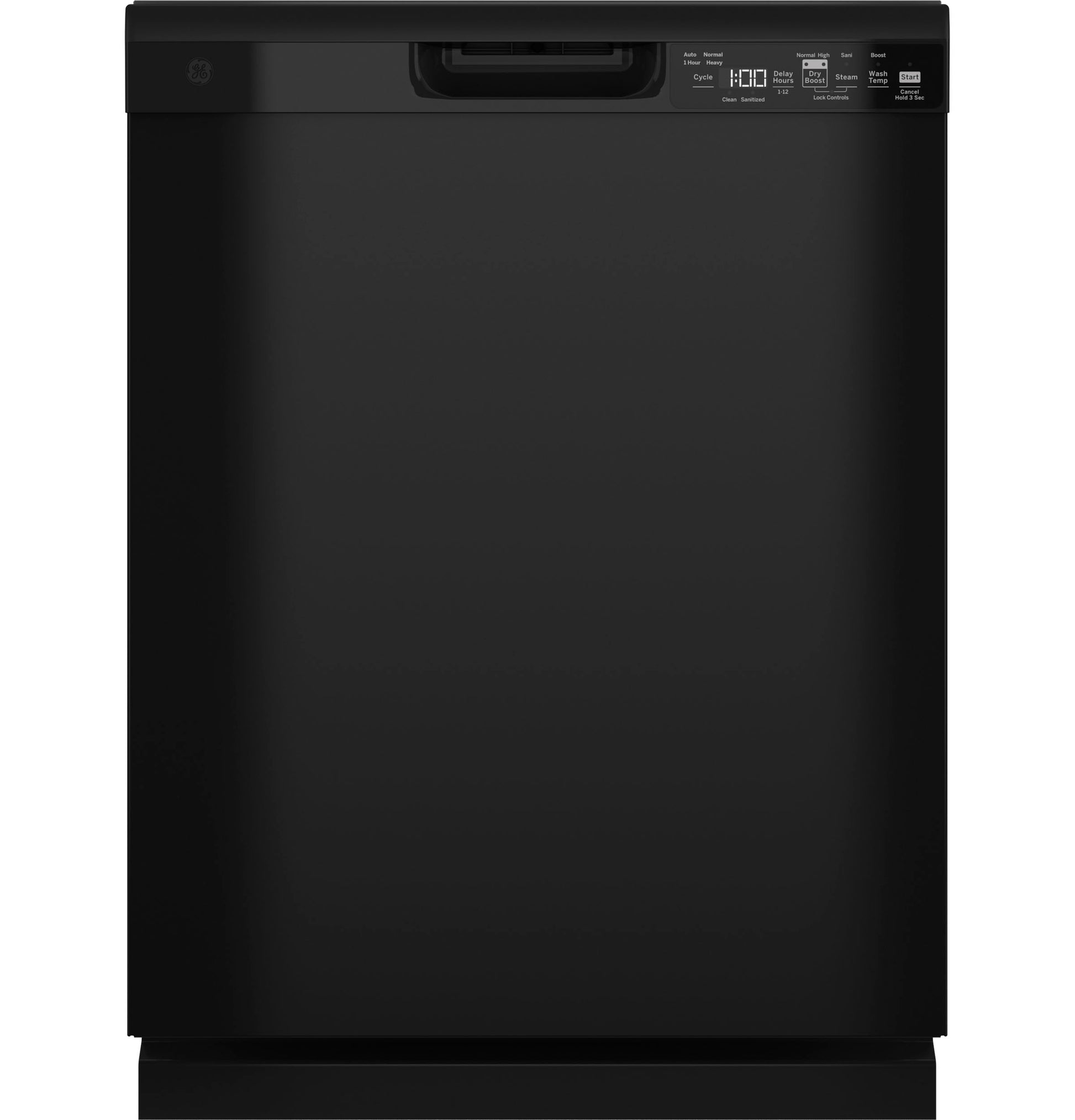 Black front control dishwasher with digital display and buttons in dishwashers and kitchen appliances collection