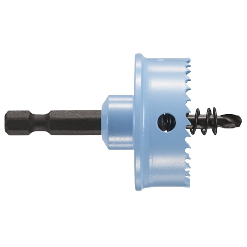 Blue metal thin-wall hole saw with high-speed steel teeth and pilot drill bit for woodworking tools under $50 collections
